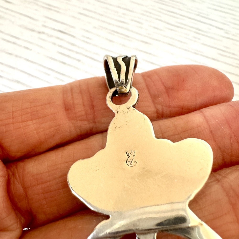 Navajo Naja Pendant Turquoise 2.75in Squash Blossom Sterling Irving Tsosie Crown - Picture 6 of 6